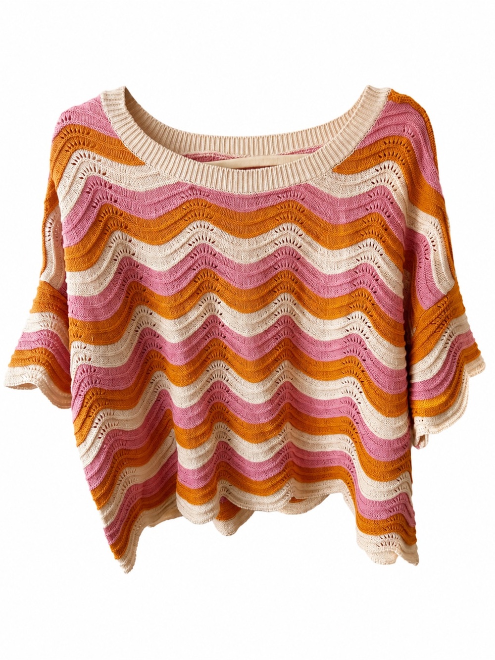 l*space Striped Wave Knit Top in Pink, Orange, Cream, Size Medium Retail $99
